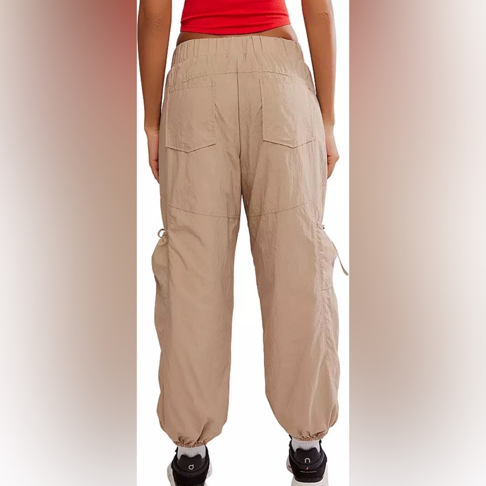 NWT FP Movement by Free People Beige Cargo Track Pants with Red Drawstring - Picture 2 of 3